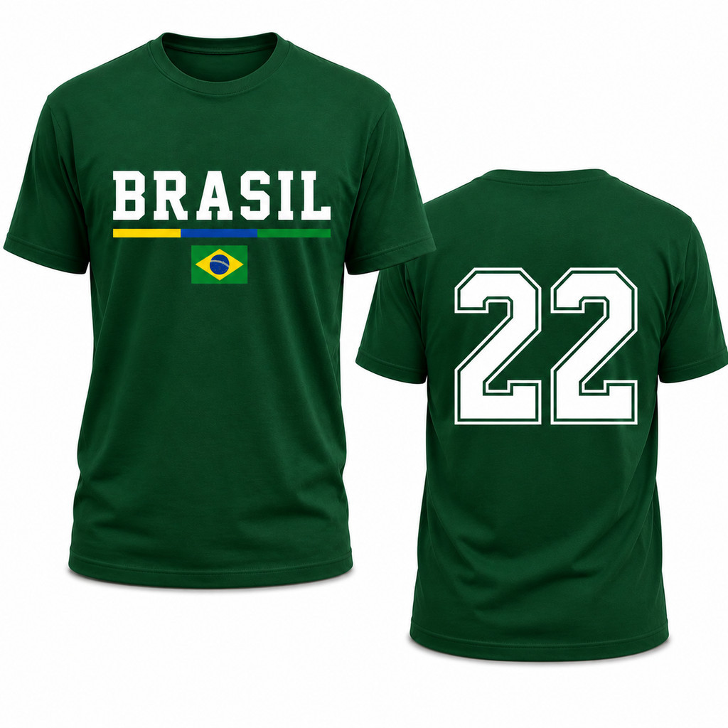 Camiseta Brasil Número 22 Unissex Em Algodão Confortável Com Estampa Frontal Brasil E Número Nas Costas