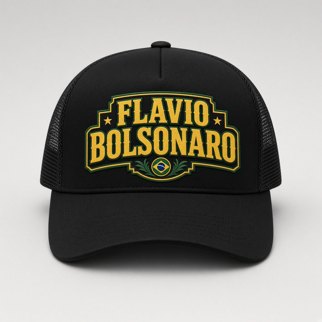 Boné Trucker Estampadado Flavio Bolsonaro Redinha Telinha Aba Curva Americano Unissex Confortavel Chapéu Gorro