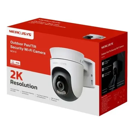 Mercusys MC510 Câmera de Segurança Wi-Fi Externa 2K 3MP, Rotação 360°, Visão Noturna Colorida, Detecção de Pessoas e Rastreamento de Movimento, IP65, Áudio Bidirecional, Alexa e MicroSD até 512 GB