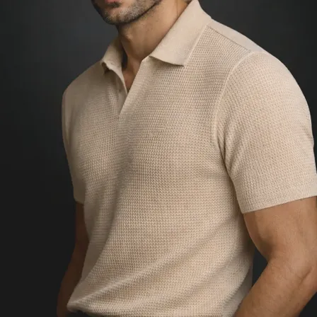 Camisa Camiseta Polo Masculina Texturizada Sem Botão
