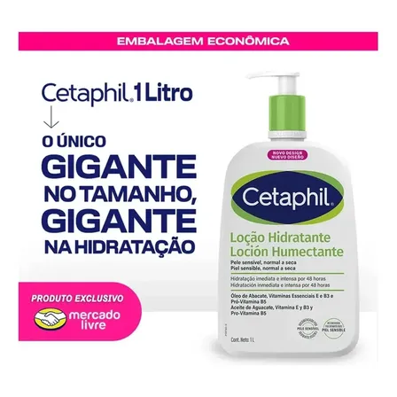 Cetaphil Loção Hidratante Corporal e Facial para Pele Sensível, Normal a Seca 1L - Hidratação 48h