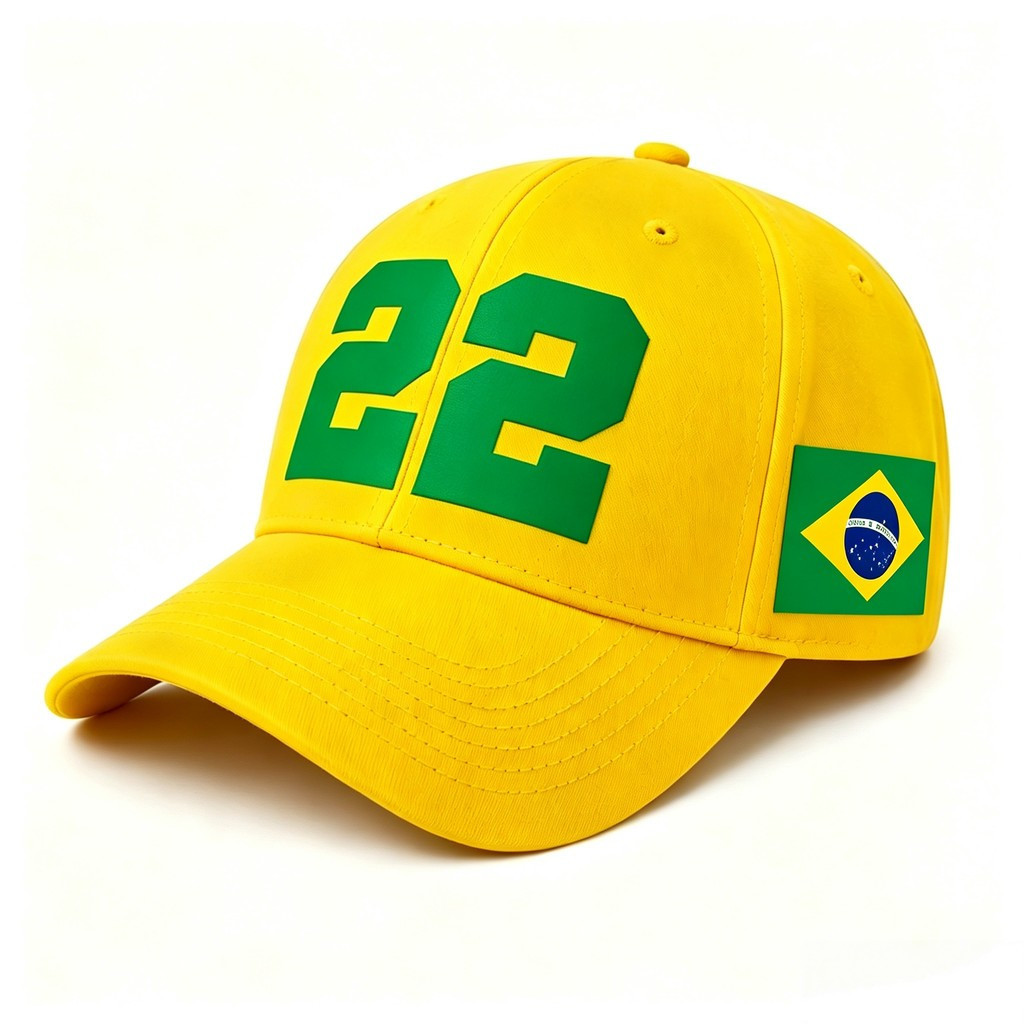 Boné Brasil 22 Impressão DTF Premium Aba Curva Ajustável Amarelo Unissex