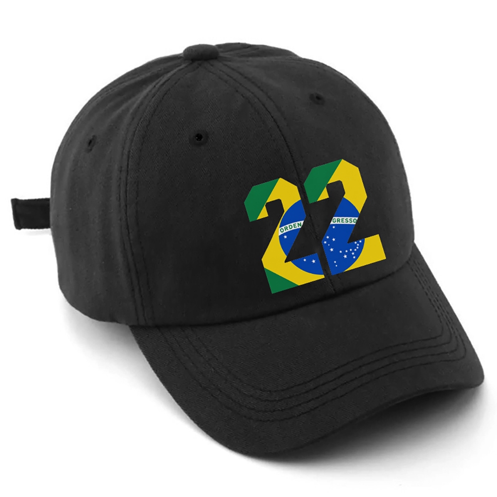 Boné Preto 22 Bandeira do Brasil Estampado Premium Aba Curva Ajustável Patriota Boné Masculino Marrom Feminino Unissex